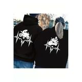 Sevgili Kombini Oversize Hoodie – Motosiklet Kalp Ritmi Baskılı 3 İplik Unisex Sweatshirt 2'Li
