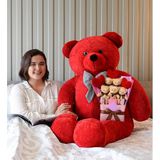 Sevgililer Günü İçin Romantik Hediye 140 cm Papyonlu Büyük Peluş Ayıcık ve Kalpli Ayıcık Buketi (kırmızı)