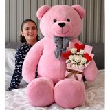 Sevgililer Günü İçin Romantik Hediye 140 cm Papyonlu Büyük Peluş Ayıcık ve Kalpli Ayıcık Buketi (pembe)