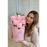 Sevgililer Gününe ÖZEL: Premium Silindir Pembe Kalpli Kutusunda, Kalpli Balonlu 6’lı Pembe Ayıcık Buketi, Sevdiğine Hedi