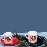 Sevgililer Gününe Özel Resimli Baskılı 2 Kişilik Türk Kahvesi Fincan Takımı - Siyah - Beyaz - Kırmızı