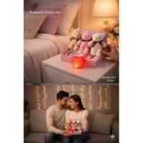 Sevgililer Gününe Romantik 3 Lü Hediye Seti İstiridye İnci Kolye 3 Adet Mini Peluş Ayı & Işıklı Kalp