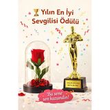 Sevgililer Gününe Romantik Hediye Yılın En İyi Sevgilisi Oscar Biblo Ve Işıklı Mika Fanus Gül Seti