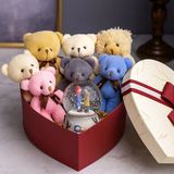 Sevgiliye En Tatlı Hediye Seti Peluş Ayıcık Kalpli Kutuda 7 Mini Peluş Ayıcık Işıklı Kar Küresi Seti