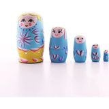 Sevgiliye Hediye Ahşap Tombul Iç Içe Matruşka Bebek Mavi 1 Set 5Li Büyük Boy Sevimli Eğlence Seti