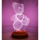 Sevgiliye Hediye Ayı Led Lamba İsimli, Kalpli 3D Ayıcık Teddy Hediyesi, Kişiye Özel Romantik Aşk Hediyesi