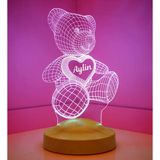 Sevgiliye Hediye Ayı Led Lamba İsimli, Kalpli 3D Ayıcık Teddy Hediyesi, Kişiye Özel Romantik Aşk Hediyesi