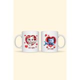 Sevgiliye Hediye "He's Mine & She's Mine" Yazılı Sevimli Kedili Çift Kupası Seti, QB2M8201-68741