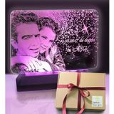 Sevgiliye Hediye Kişiye Özel Resimli Yatay Dikdörtgen 3d Led Gece Lambası (Pembe)