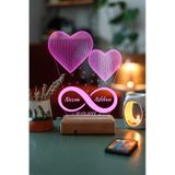 Sevgiliye Hediye Özel 3D 2 Kalp Led Gece Lambası