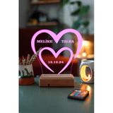 Sevgiliye Hediye Sevgililer Günü Kişiye Özel 3D Kalp Tarih Aşk 16 Renk Dekoratif Led Lamba