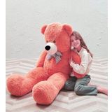Sevgiliye Özel Hediye- Papyonlu 140 Cm Dev BOY Sevimli Peluş Koca Ayı - Özel Fiyat Nar Çiçeği