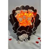 Sevgiliye Özel Kalp LED Işıklı Romantik Peluş Ayıcık Buketi - Beyaz - 10