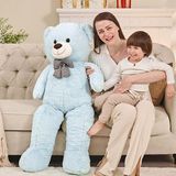 Sevgiliye Özel- Papyonlu 140 Cm Dev BOY Sevimli Peluş Koca Ayı - % 100 Yerli, Pelüş Ayıcık - Açık Mavi