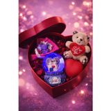 Sevgiliye Romantik Hediye Kutusu Işıklı Kalp Mor Kar Küresi Peluş Ayıcık Ve Gül Buketi Hediye Seti02