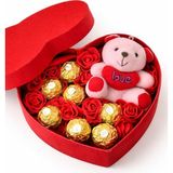Sevgiliye Sürpriz Hediye Özel Kalpli Hediye Kutusunda Ayıcıklı, Ferrero Rocher Çikolatalı Romantik Hediye - 1 Adet