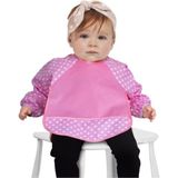 Sevi Bebe Eko Kollu Mama Önlüğü Pembe Benekli Su Geçirmez Micro Kumaş 6-18 Ay Arası Kullanım - Standart