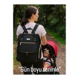 SEVİLÇANTA VENÜS Siyah Gold Aksesuarlı Anne Bebek Bakım Sırt Çantası