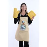 sevilya Beautiful Set Sıvı Geçirmez Su Geçirmez Mutfak Önlüğü (1 ELDİVEN 1 TUTACAK)
