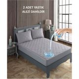 Sevilya Çift Kişilik Alez Seti Pamuk Kapitone Su Sıvı Geçirmez Yatak Yastık Alezi Yatak Yastık Koruyucu - 140 x 200 cm - Gri