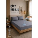 Sevilya Çift Kişilik Renkli Mikro Set Mikro Fitted Sıvı Geçirmez Yastık Alezi ve Yatak Alezi Seti - 140 x 200 cm - Gri