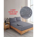 Sevilya Çift Kişilik Renkli Mikro Set Mikro Fitted Sıvı Geçirmez Yastık Alezi ve Yatak Alezi Seti - 180 x 200 cm - Gri