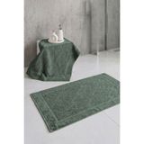 Sevim %100 Pamuk Ayak Havlusu Seti - Jakarlı Yaprak Desenli Paspas Havlu 2'li- 50x70 cm- Yeşil