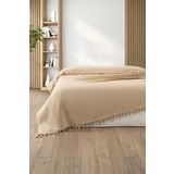 Sevim %100 Pamuk Çift Kişilik Bağlama Saçaklı Pike-220x240 cm-Kapuçino