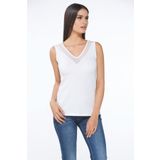 Sevim 10090 Beyaz V Yaka Kadın T-Shirt