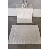 Sevim 2'li Diyagonal Çizgili Ayak Havlusu Seti - %100 Pamuk Havlu Takımı - 50x70 cm - Krem