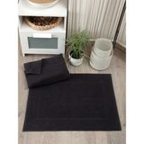 Sevim 2'li Diyagonal Çizgili Ayak Havlusu Seti - %100 Pamuk Havlu Takımı - 50X70 cm - Siyah - 50 x 70 cm