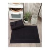 Sevim 2'li Diyagonal Çizgili Ayak Havlusu Seti - %100 Pamuk Havlu Takımı - 50x70 cm - Siyah