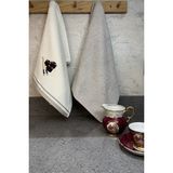 Sevim 2’li Mutfak Havlusu Seti - Açık Gri & Sushi Figürlü Kurulama Bezi - Pamuk & 40 x 60 cm - 40 x 60 cm - Gri - Beyaz