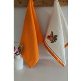 Sevim 2’li Nakışlı Mutfak Havlusu - %100 Pamuk Kayısı Desenli - 40x60 Cm - Turuncu