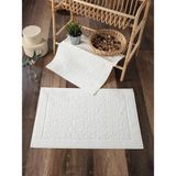 Sevim Damask Desen 2'li Ayak Havlusu - Ekru Renk Pamuk Havlu Seti - Yumuşak & Süper Emici - 50 x 70 cm - 50 x 70 cm