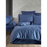 Sevim Jakarlı & Saten Çift Kişilik Geometrik Desen Nevresim Takımı - Pamuk - Metis Indigo - 200 x 220 cm - İndigo