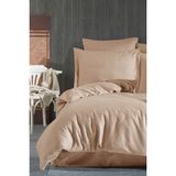 Sevim Jakarlı & Saten Çift Kişilik Nevresim Takımı-6 Parça & Geometrik Desen -200x220cm-Metıs Kapuçino - 200 x 220 cm - Cappuccino