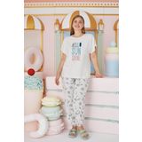 Sevim Kadın Büyük Beden Kısa Kol Bej Melanj Pijama Takım C4T7N651 Bej Melanj 4 Xl