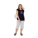 Sevim Kadın Büyük Beden Kısa Kol Kapri Lacivert Pijama Takım C2T4N7O51 LACİVERT 4 XL