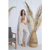 Sevim Kadın Kısa Kol Önden Düğmeli Bej Pijama Takım C6T1N951 Bej L