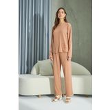 Sevim Kadın Uzun Kol Ribana Taba Pijama Takımı C1T5N2O69 TABA M