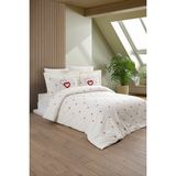 Sevim Kalp Nakışlı Çift Kişilik Nevresim Takımı - 6 Parça Lüks Set - Düğün & Çeyiz Takımı - Tivoli - 200 x 220 cm - Ekru