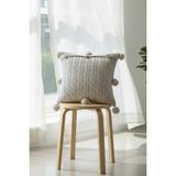 Sevim Ponponlu Triko Örme Kırlent Kılıfı - 40X40 cm Kare Yastık Kılıfı - Koyu Krem - 40 x 40