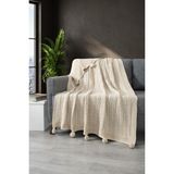 Sevim Ponponlu Triko Örme Tv Battaniyesi–Örgü Koltuk & Omuz Şalı & Diz Battaniyesi–130x170 cm-Koyu Krem - 130 x 170 cm