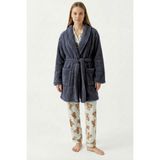 Sevim Şal Yaka Wellsoft Sabahlık & Peluş Bornoz-Yumuşak, Polar Unisex Sabahlık-Antrasit - L - XL