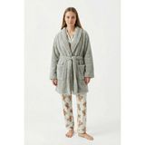Sevim Şal Yaka Wellsoft Sabahlık & Peluş Bornoz-Yumuşak, Polar Unisex Sabahlık-Gri - L - XL