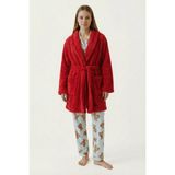 Sevim Şal Yaka Wellsoft Sabahlık & Peluş Bornoz-Yumuşak, Polar Unisex Sabahlık-Kırmızı - L - XL