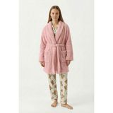 Sevim Şal Yaka Wellsoft Sabahlık & Peluş Bornoz-Yumuşak, Polar Unisex Sabahlık-Pudra - S - M