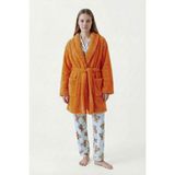Sevim Şal Yaka Wellsoft Sabahlık & Peluş Bornoz-Yumuşak, Polar Unisex Sabahlık-Turuncu - S - M