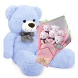 Sevimli 90 cm Peluş Ayı ile Pembe Konsept Romantik Peluş Ayıcık Buketi - Açık Mavi